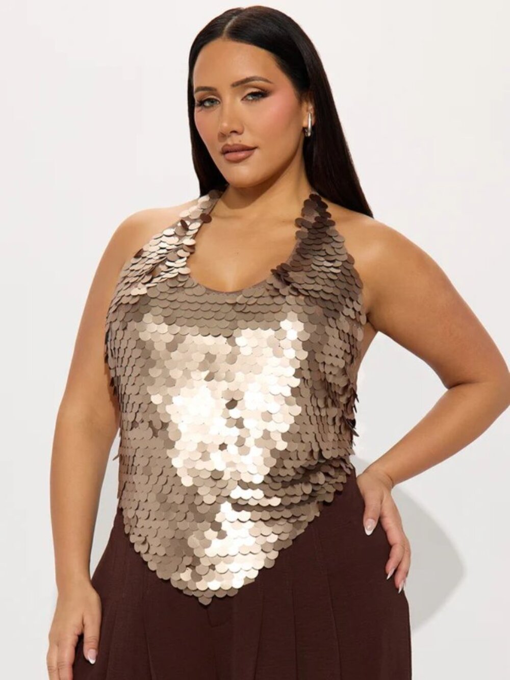 Fashion Nova So Dreamy Sequin Halter Top - Brown